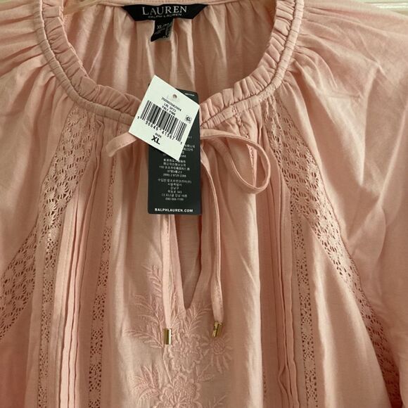 NWT Polo RALPH LAUREN PEACH PINK LACED EMBROIDERED LONG SLEEVE WOMAN Top XL - Picture 5 of 14